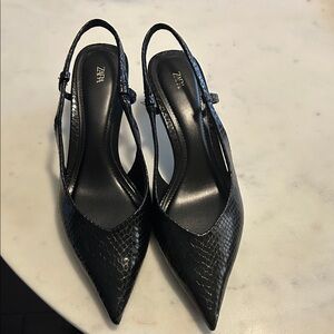 Zara Textured Black Slingback Heels
